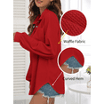 thumbnail image 5 of FIUFY Women's Casual Oversized Top Long Sleeve Tops Baggy Button Shirts V Neck Waffle Knit Loose Fit Tunic, 5 of 9