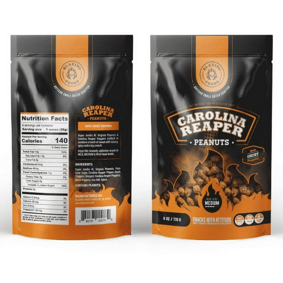 Carolina Reaper Peanuts MEDIUM - Super Jumbo Peanuts fused with the world's hottest pepper crunchy, sweet, intense and insanely addictive - A Perfect gift for spicy food and hot snack lovers (MEDIUM)