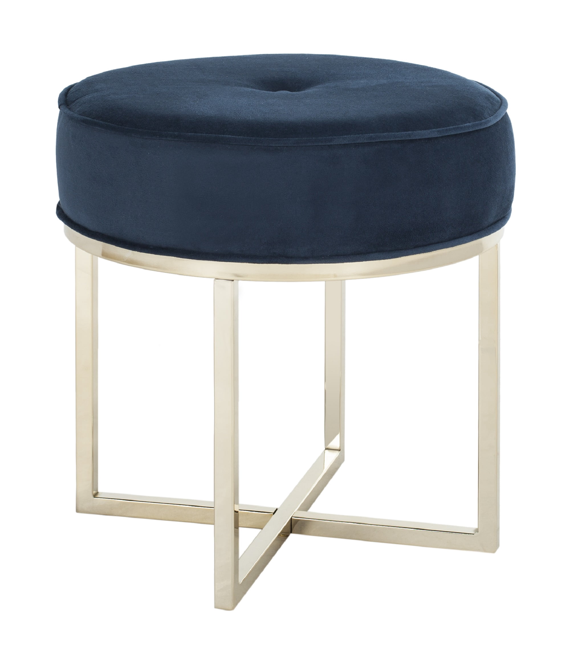 SAFAVIEH Angelea Contemporary Round Velvet Ottoman, Navy/Brass
