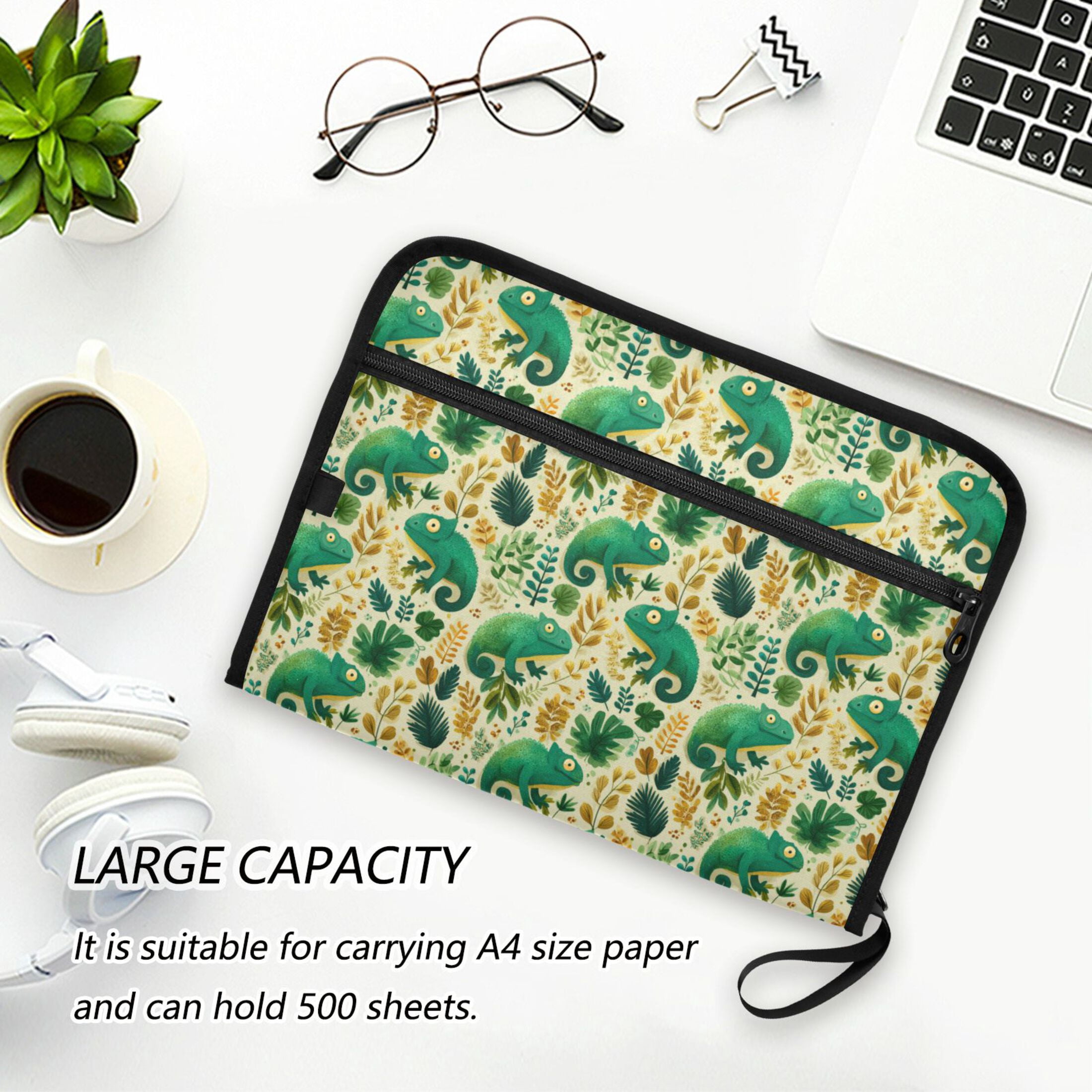 Wobogo Green Chameleon Expanding File Folder Letter Size Accordion Filing Organizer 13 Pocket Separate Organ Pocket