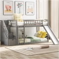 thumbnail image 2 of Twin over Twin Bunk Bed with Slide, Stairs & Storage Drawers, Solid Wood Loft Bed Frame with Guardrails, Space Saving Furniture for Modern Bedrooms, 2 of 9