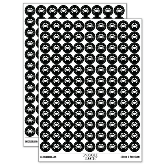 Crab Beach Ocean 200  Round Stickers - Black - Gloss Finish - 0.50" Size