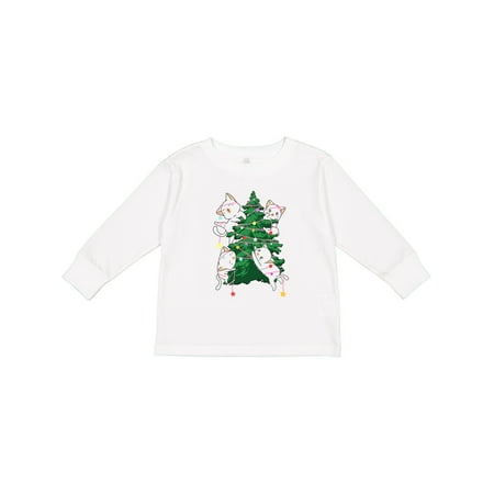 

Inktastic Kawaii Cats Christmas Tree Boys or Girls Long Sleeve Toddler T-Shirt