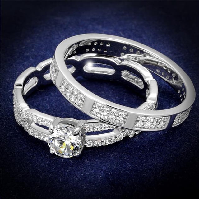 Women Rhodium 925 Sterling Silver Ring with AAA Grade CZ in Clear - Size 6