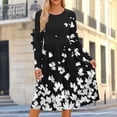 thumbnail image 2 of HAPIMO Round Neck Floral Print Pleated Dress Women Casual Dress for Daily Wear Black S, 2 of 7