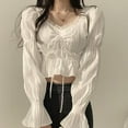 thumbnail image 4 of JGGSPWM Women's Vintage Corset Tops Puff Long Sleeve Square Collar Ruched Bust Ruffled Peplum Sweetheart Blouse White L, 4 of 4