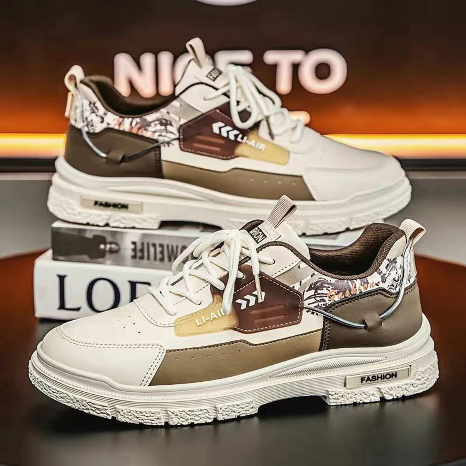 Men' British-Style Hiking Sneakers - Urban Outdoor, Casual & Work - Spring/Fall, / Upper (Men' Fashion)， Non-Slip Outsole & Cushioned PVC, Low-Top Lace-Up Shoes Suitable for Hiking