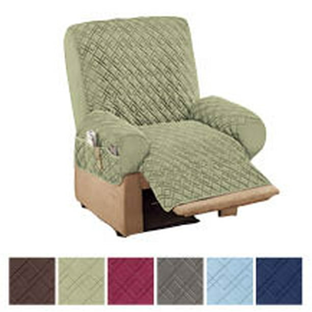 Collections Etc Diamond Shape Quilted Stretch Recliner Cover With Storage Pockets Sage Walmart Com Walmart Com