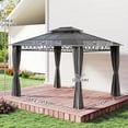 thumbnail image 3 of Outsunny Pavillon à Toit Rigide à Double Toit 10 Pieds x 12 Pieds avec Rideaux, Noir, 3 of 10