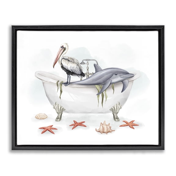 Stupell Industries Tropical Nautical Bathtub Animals Black Floating Frame Canvas Art, 21 x 17, by Ziwei Li