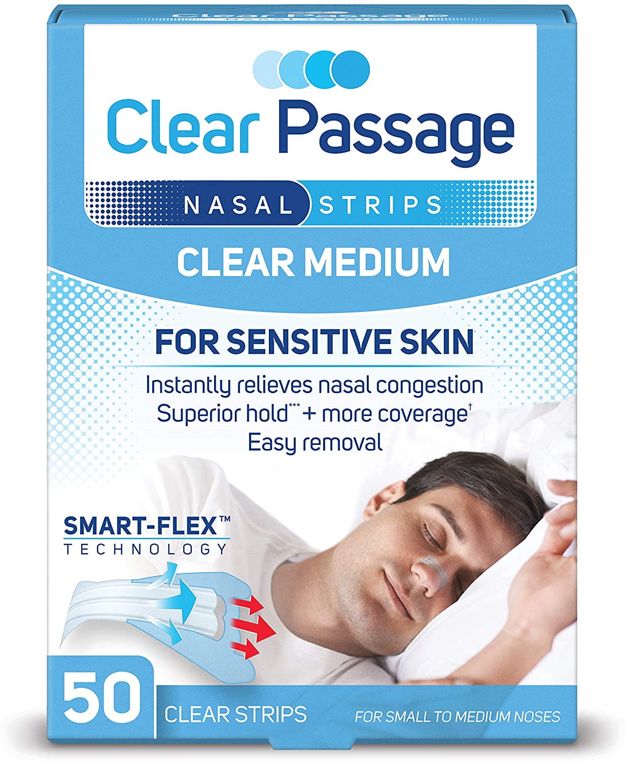 Clear Passage Nasal Strips Medium, Clear, 50 Count | Works Instantly to Improve Sleep, Snoring, and Nasal Congestion