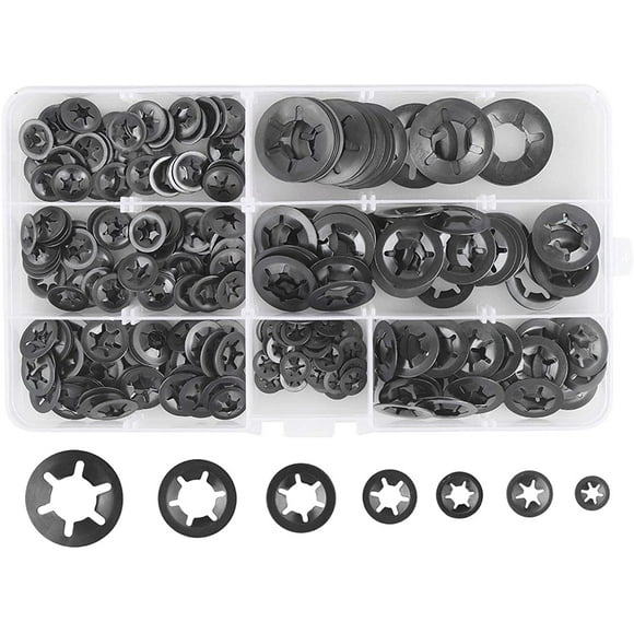 280 Pcs Lock Washers Lock Washers, Steel Lock Washers Quick Lock Washers M3 M4 M5 M6 M8 M10 M12, 7 Sizes, Black