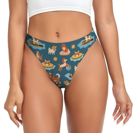 Rateoe Beach Dog Pattern Seamless Women Underwear Thongs No Show Ladies Thong No Line Breathable Comfortable Panties Undies for Women-Large