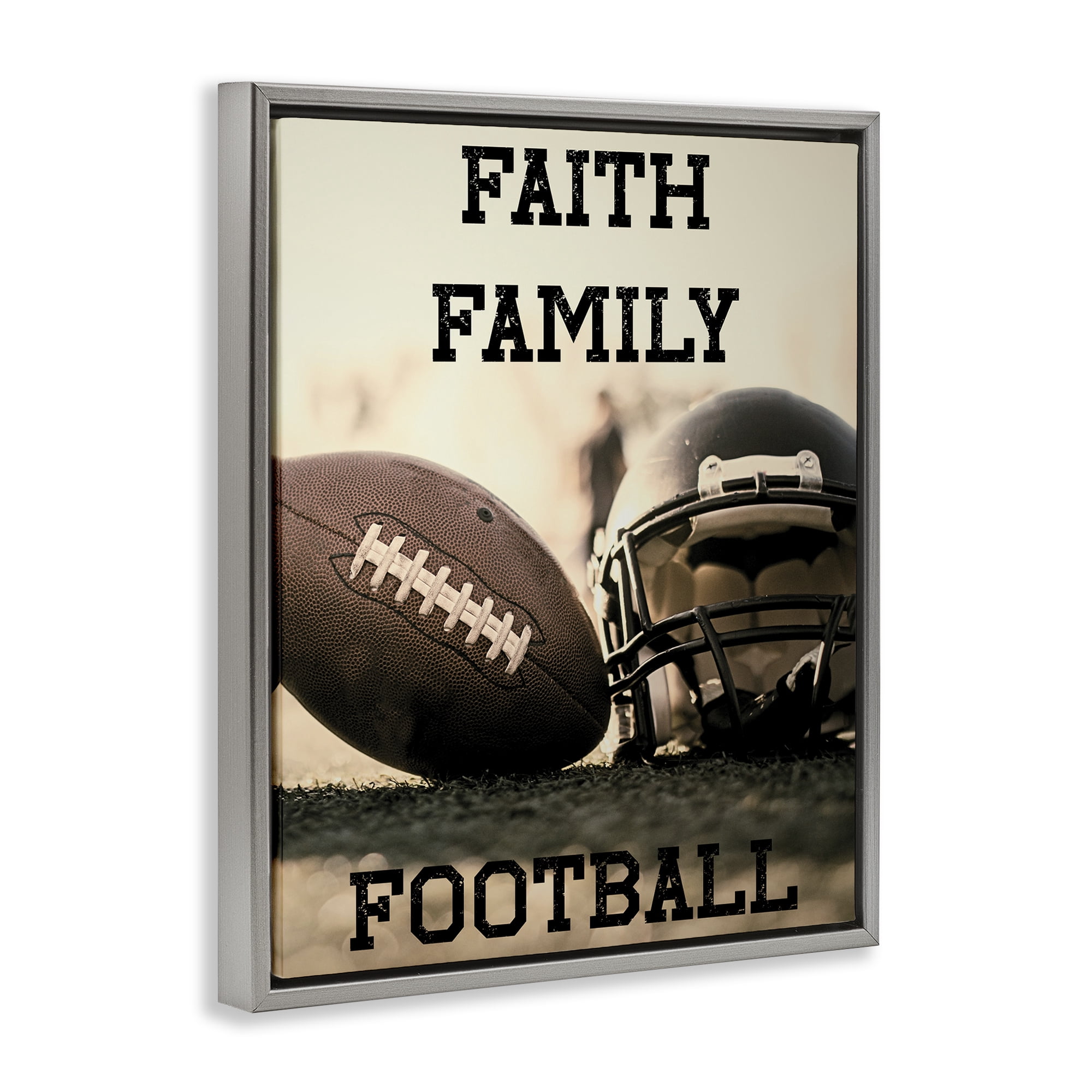 Stupell Industries Faith Family Football Gray Framed Floater Canvas Wall Art, design by Jesse Keith
