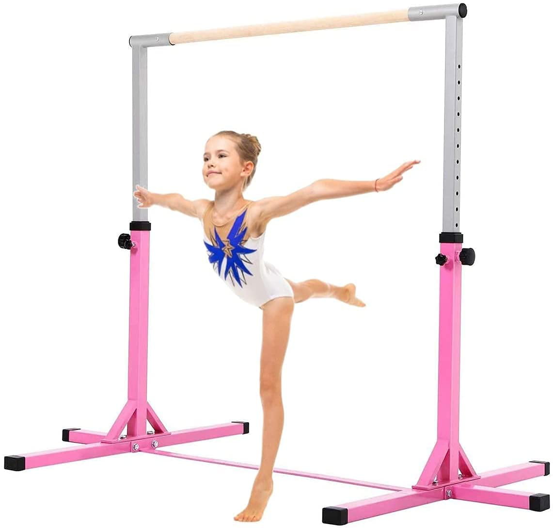 Blue Height Adjustable Junior Gymnastics Training Horizontal Kip Bar W/ Gym Mat 