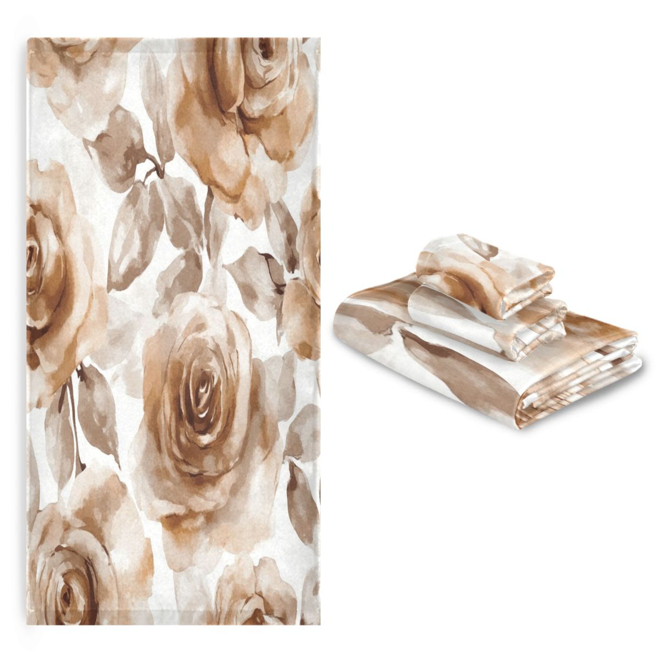 Three-Piece Towel Set Face Towel Towel Set Hand Towel Bath Towel Cotton Bath Towels Bath Towel Sets Hand Bath Towels Cartoon Brown Roses Seamless