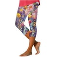 thumbnail image 2 of DDAPJ pyju Womens Summer Floral Capris Buttery Soft Capri Leggings High Waisted Stretch Yoga Running Pants Lightweight Casual Milk Silk Legging Clearance Sale of Today Purple XXL, 2 of 5