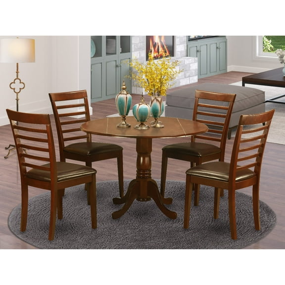 East West Furniture Kitchen Table Set-Finish:Mahogany,Number of Items:5,Shape:Round,Style:Leather Seat