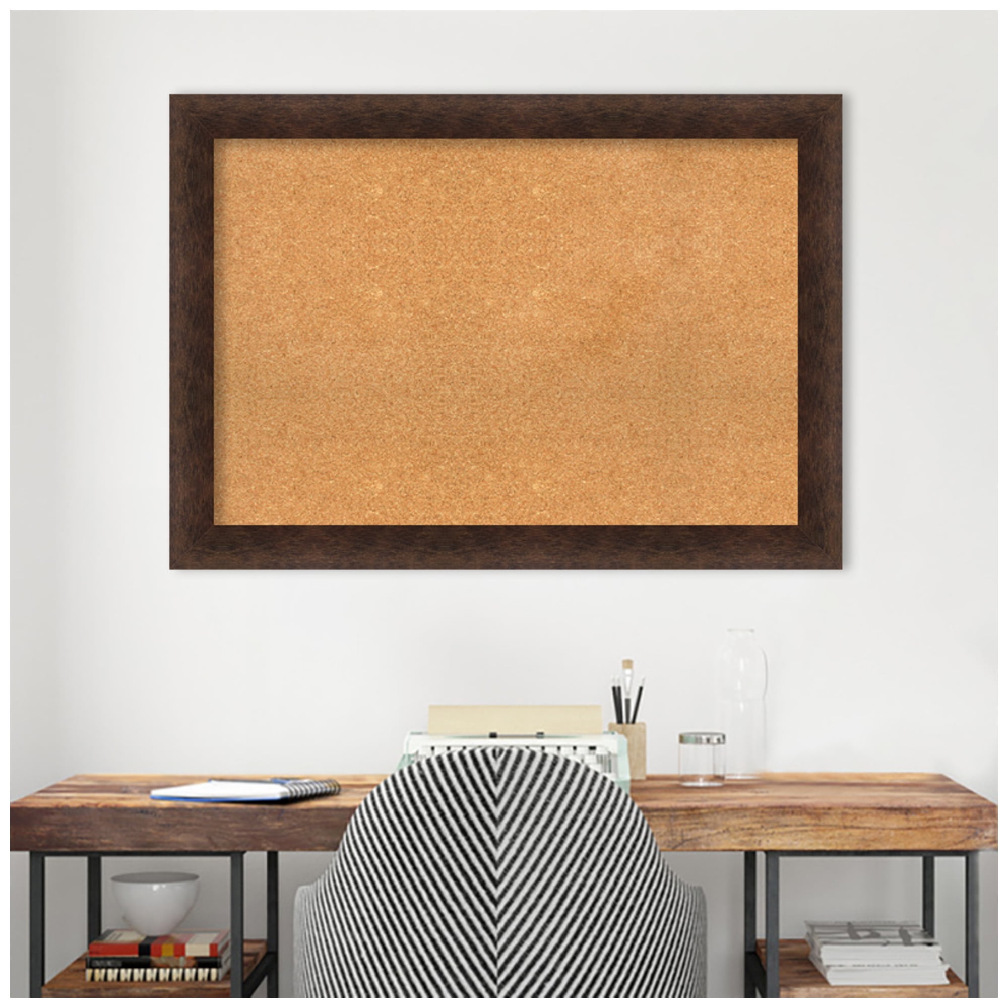 Amanti Art Natural Cork Board Wood Framed Warm Walnut Bulletin Board 41 in. x 29 in.