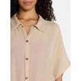 thumbnail image 5 of Time and Tru Women's Button Down Cover-Up, Light Tan, Sizes 2XL/3XL, 5 of 6