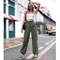 thumbnail image 2 of Pantalones cargo ZMPSIISA para mujer, cintura alta, pierna ancha, verde, 2 of 6