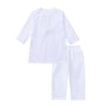 thumbnail image 5 of CUZIBR Boys Teenage Outfits 3/4 Sleeve Crewneck Solid Color Tradition National Embroidery Shirts Tops Blouse And Trousers Relaxed Breathable Robe Suit 2 Piece Clothes Sets Dailywear,White,8-9 Years, 5 of 6