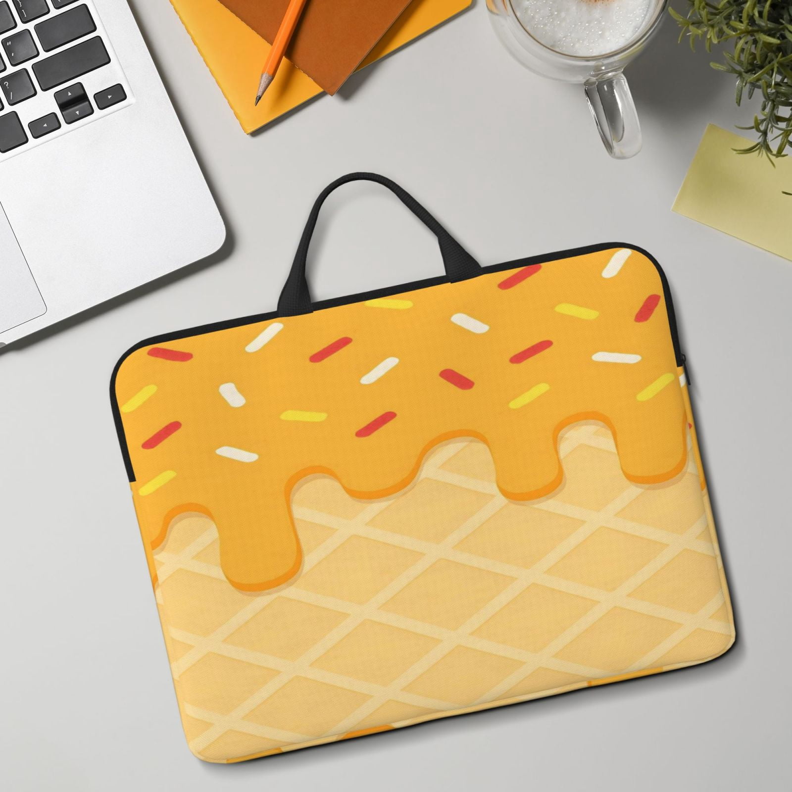 Laptop Sleeve Bag For Women Men 14inch Waterproof Durable Protective Computer Carrying Cover Handle Laptop Case Bag Ice Cream Orange