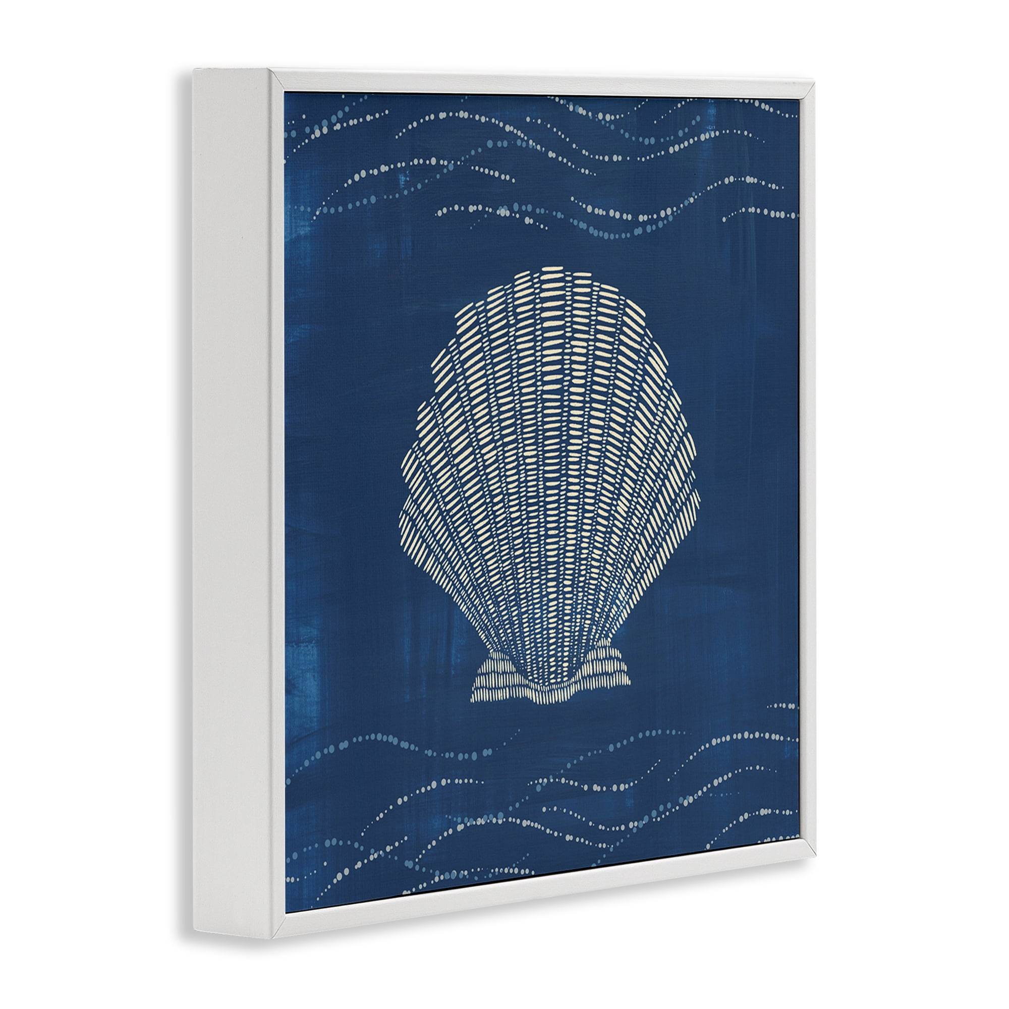 Stupell Industries Clam Shell on Blue Coastal Painting White Framed Art Print Wall Art, 17 x 17