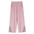 thumbnail image 4 of Endives Womens Wide Leg Pant Casual Daily Embroidery Flower Ptinted Cotton Linen Pant Retro Plus Size Pants Pink, 4 of 7