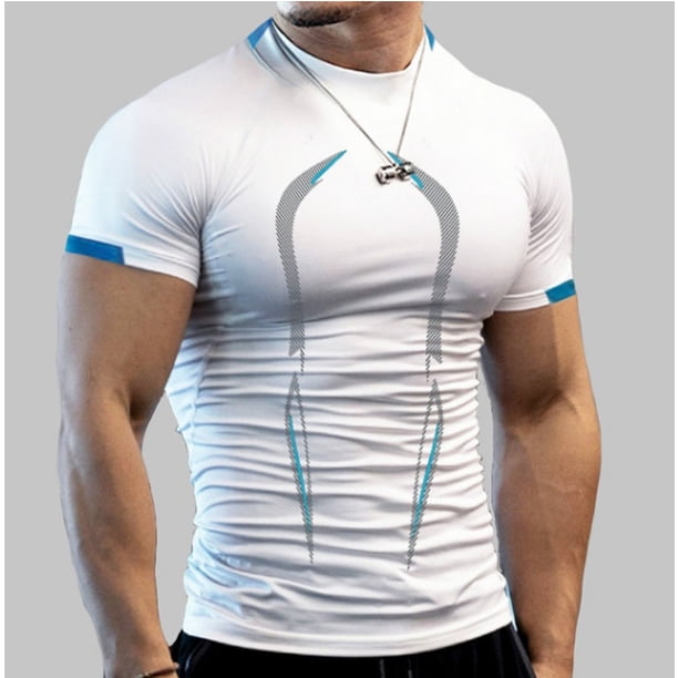 Camiseta deportiva informal Sunloudy para hombre, camisetas deportivas de manga corta con cuello redondo y patrón de rayas para gimnasio de primavera y verano, ropa para hombre Sunloudy moda