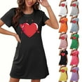thumbnail image 6 of Xfvqtps Valentine's Day Nightgown for Women Plus Size Red Heart Print Short Sleeve Crew Neck Solid Color Lightweight Soft Comfortable Pajamas Gray, 6 of 6