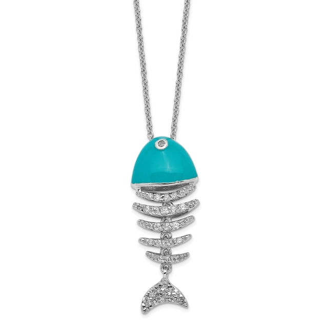 Cheryl M Sterling Silver Rhodium Plated Enameled CZ Fish 18in Necklace (Weight: 5.01 Grams, Length: 18 Inches)