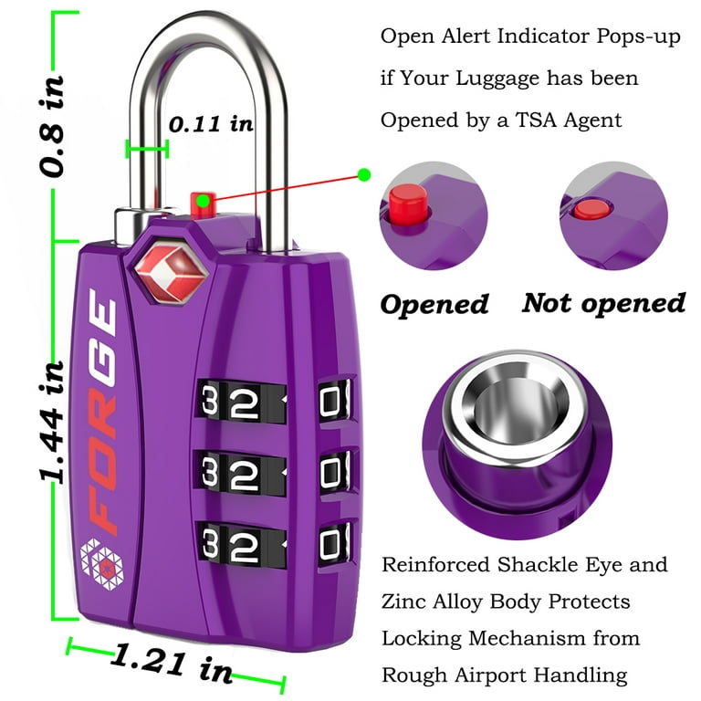 Forge TSA Approved Luggage Locks - 4 Pack Purple - Lifetime