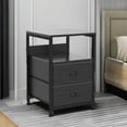 thumbnail image 2 of Nightstand Set of 2, Black Oak, with Charging Station and USB Ports, Side Tables with 2 Fabric Drawers, Bedside Tables with Storage Shelf & Hooks, for Living Room/Bedroom, 2 of 14