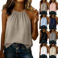 thumbnail image 2 of Women's Cotton Linen Halter Tank Tops Sleeveless Backless Side Button Cami Tops Solid Color Casual Summer Blouses,Khaki ,S, 2 of 6