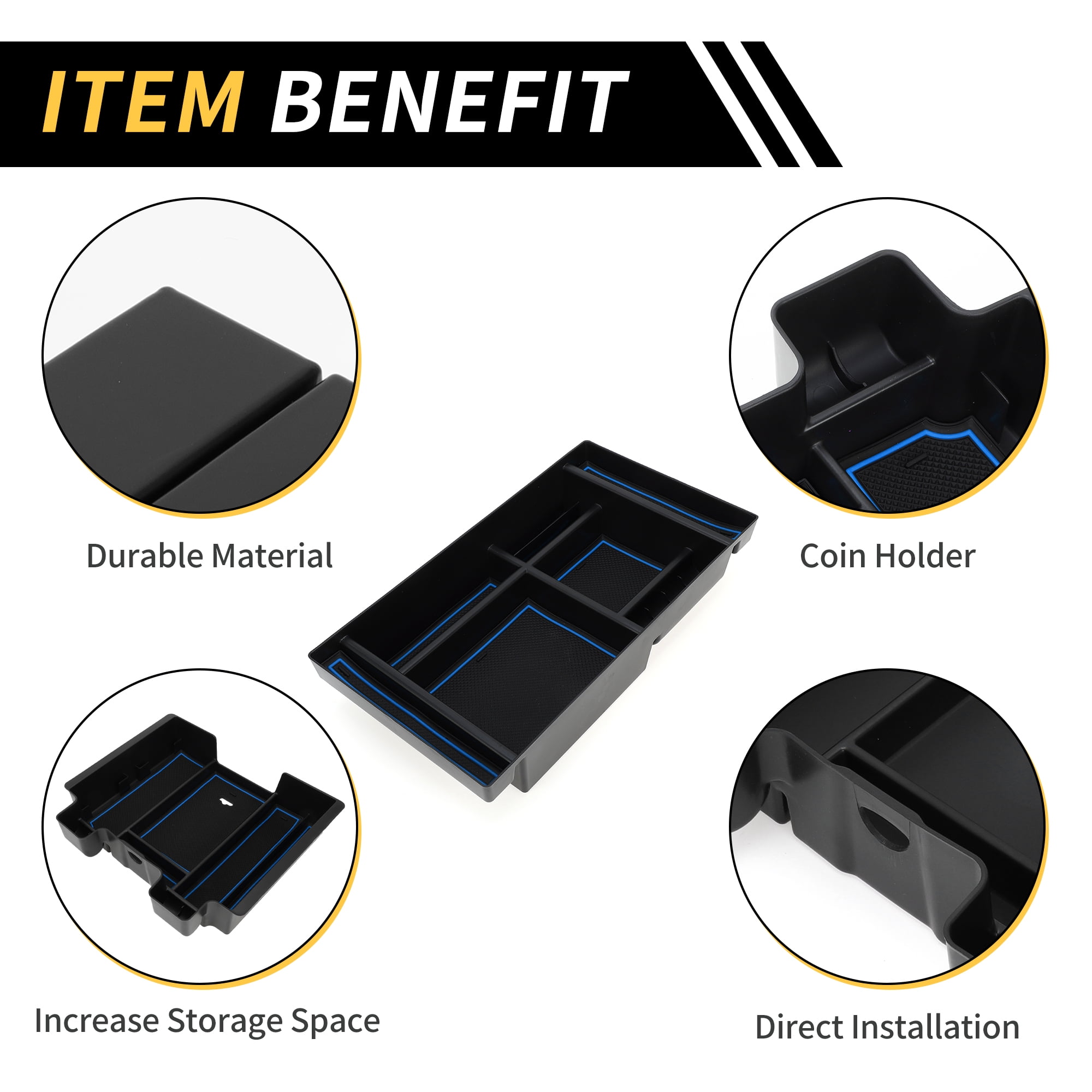Unique Bargains Full Center Console Organizer Tray for Chevy Silverado for GMC Sierra 2500 3500 HD 2020-2023 Armrest Box Insert Tray Full Console w/Bucket Seats ONLY Plastic Black Blue