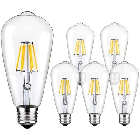 

LED Edison Bulb Dimmable Vintage Style Light Bulbs 6W 5500K - 6000K Bright Daylight White E26/E27 Base 6-Pack Antique Bulb by LUXON
