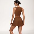 thumbnail image 6 of Women's High Waist Pleated Skirt with Built-In Shorts and Stretch Waistband - Small, Brown, 6 of 7
