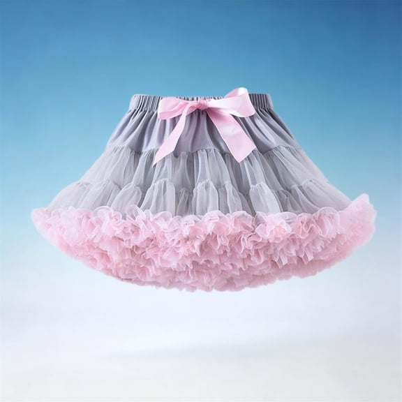 Eltusu Girls Mesh Skirts , Party Summer Elastic Waist Tutu Skirts Performance Clothes Gray Size 10 T