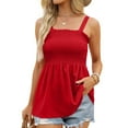 thumbnail image 2 of Wycnly Tank Top for Women Plain Summer Square Neck Sleeveless T Shirts Beach Elastic Waist Flowy Swing Strap Chiffon Blouse Vest Wine s Under $5, 2 of 5