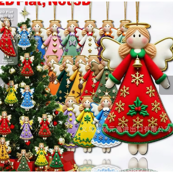 16 Pack Colorful Angel Ornaments, Wooden Cherub Pendants, 3.9 inch, Rustic Religious Hanging Decor, Christmas Tree Bulk Set, Spiritual Holiday Party Favors, Multicolor, Wood