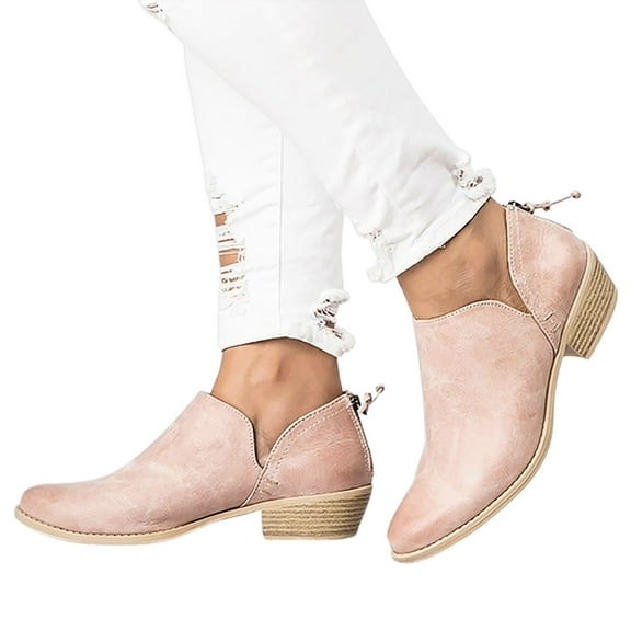 huanledash Women Autumn Winter Casual Pointed Toe Low Heel Zipper Ankle Boots Bootie Shoes