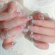 thumbnail image 1 of Uñas postizas acrílicas largas con forma de ataúd, color rosa con pedrería brillante, cobertura completa, juego de 24 piezas reutilizables., 1 of 5