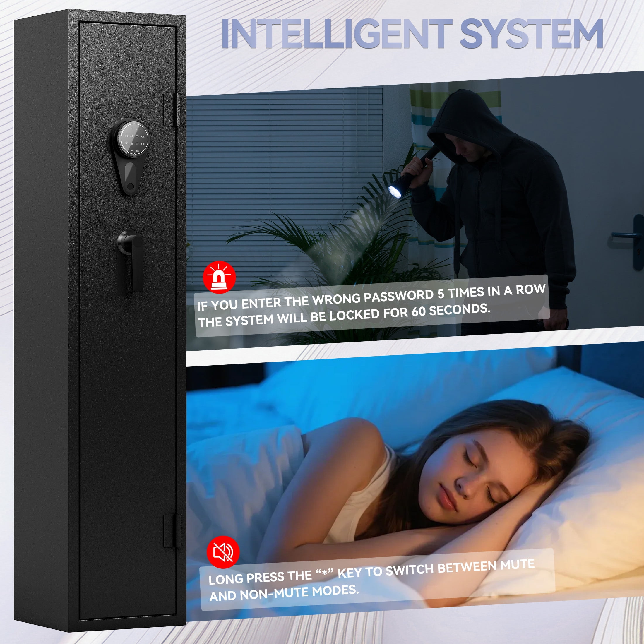 KAER 5 Gun Safe, Fingerprint Gun Safe, Assembled Rifle Safe for Home, Gun Cabinet with Removable Shelf and Gun Rack
