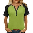 thumbnail image 3 of YanHoo Womens Short Sleeve Colorblock Tunic Tops Plus Size V Neck Button Shirts Oversized Loose Dressy Casual Business Work Henley Blouses Green,L, 3 of 8