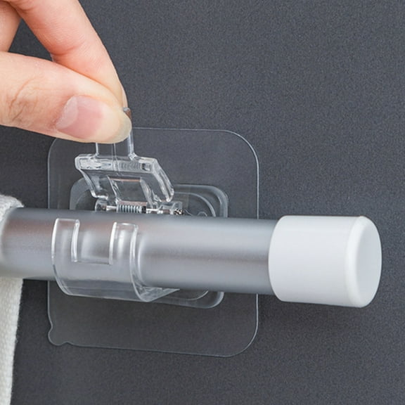 TOYMYTOY 2Pcs Transparent Curtain Rod Clips with Self Adhesive Bathroom Hooks