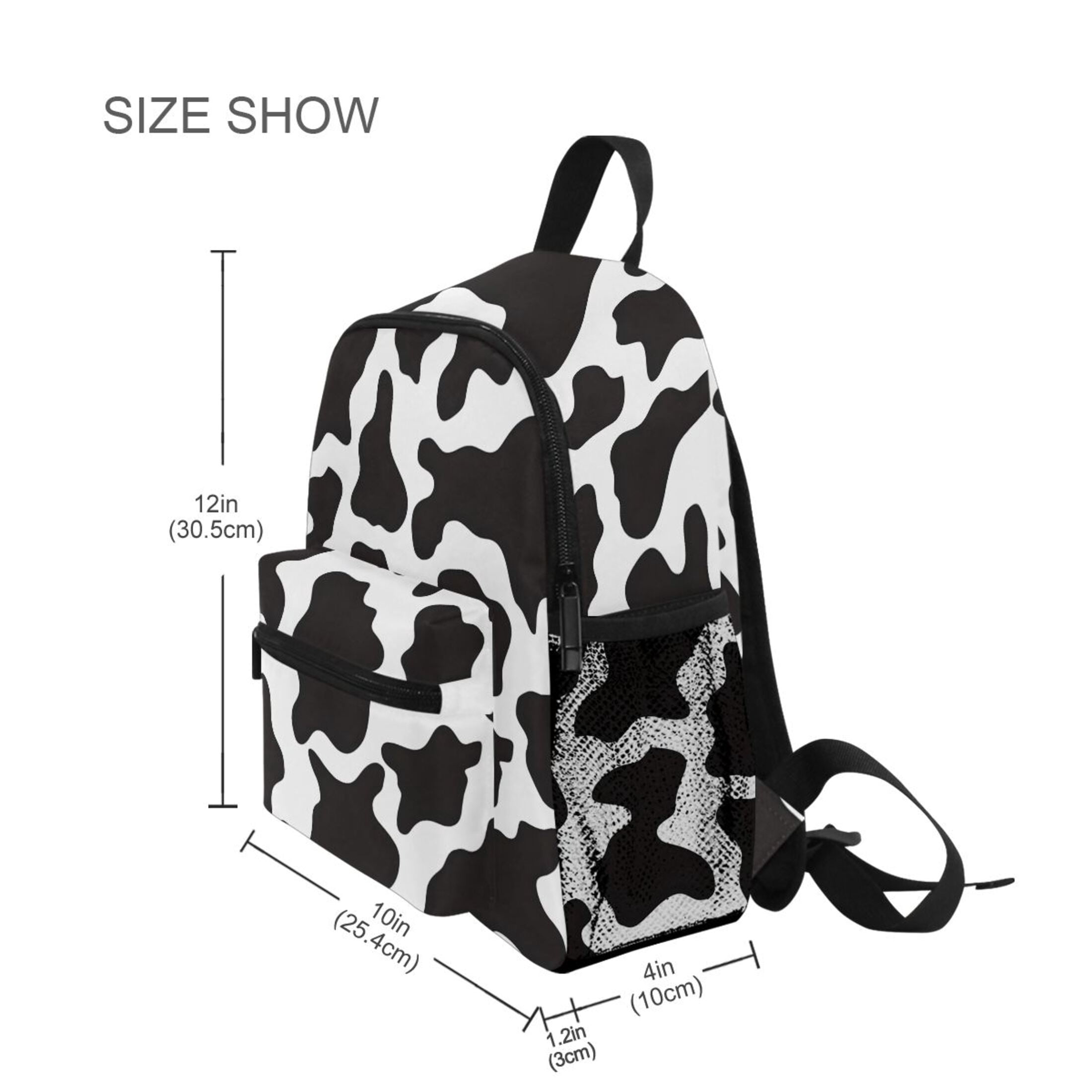 Black White Cow Print Pattern Mini Backpack Cute Small Backpack with Chest Strap and Whistle Ages 3-8