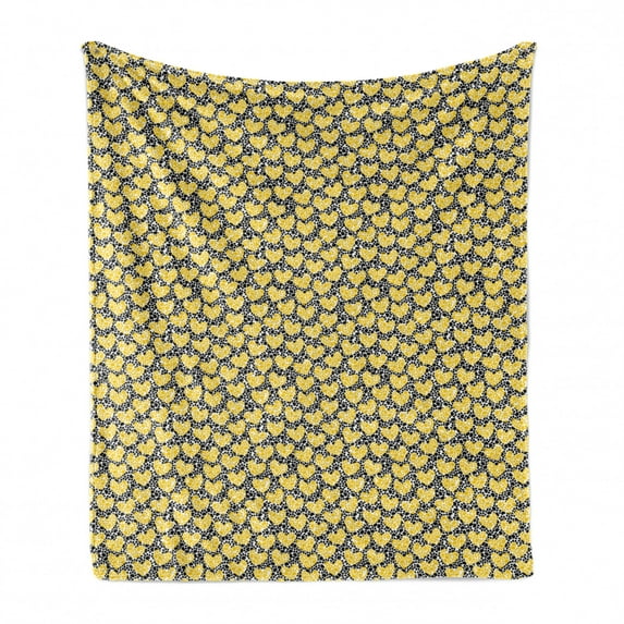 Hearts Soft Flannel Fleece Throw Blanket, Cartoon Traces of Dog Paw Prints with Hearts on the Background, Cozy Plush for Indoor and Outdoor Use, 60" x 80", Yellow Grey, by Ambesonne