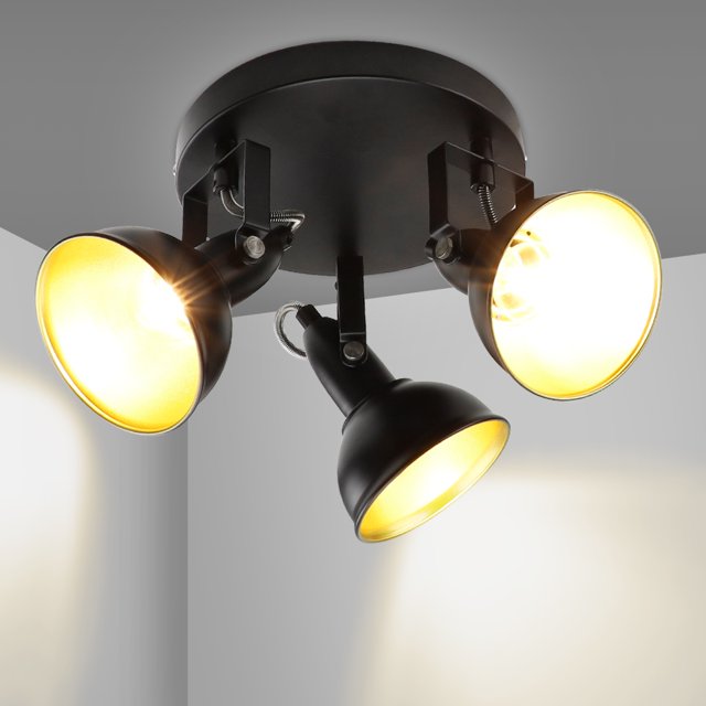 DingLiLighting Industrial Ceiling Spotlight Fixture, Round Flush Mount Track Lamp for Kitchen,Adjustable 3-Light Track Lighting for Hallway, Bedroom, Closet Room, Porch E12 Base