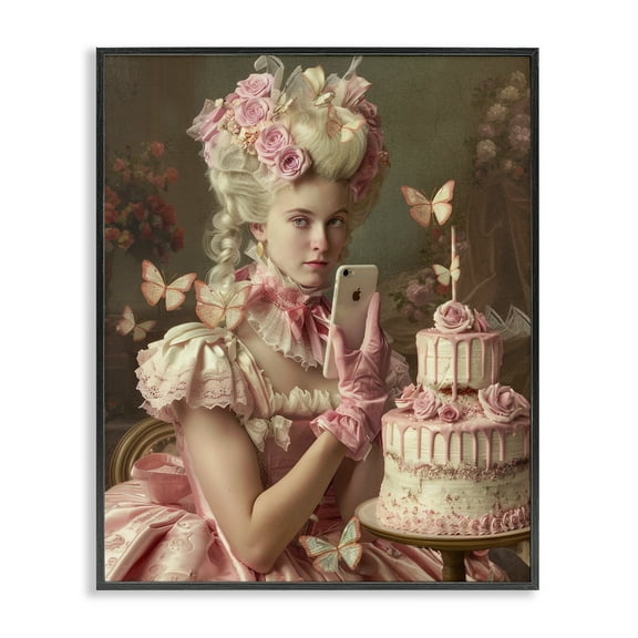 Stupell Industries Vintage Lady with Cellphone People Painting Black Framed Art Print Wall Art, 11 x 14